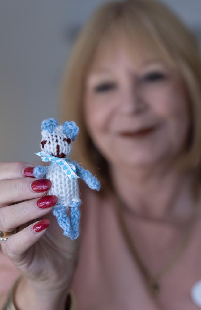 Farewell Funerals owner Shelly Magyar knits small teddy bears and pops them in the coffins of all children, adults and even pets. She says she just “doesn’t want anyone to be alone.” Picture: David Kelly