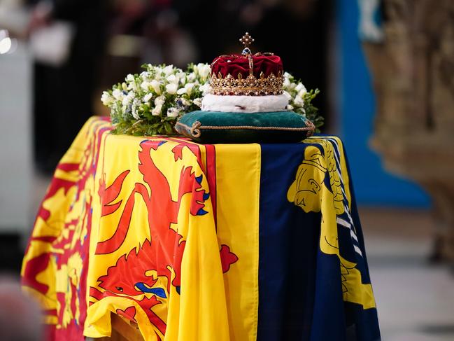 The Crown of Scotland sits atop the coffin of Queen Elizabeth II during a Service of Prayer and Reflection for her life at St Giles' Cathedral. Picture: Jane Barlow / Getty Images