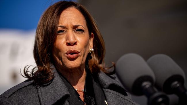 Democratic presidential nominee Vice President Kamala Harris speaks to the media as she arrives in Madison, Wisconsin. Picture:  Andrew Harnik/Getty Images/AFP