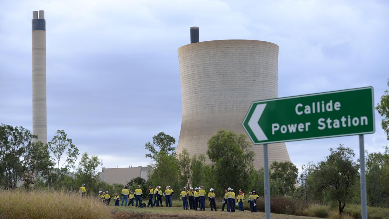 Workers from the Callide Power Station outside the site after Tuesday’s incident. Photo - William Debois