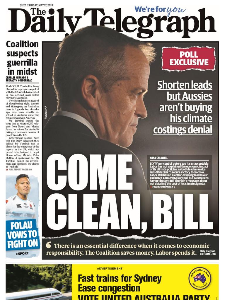 Daily Telegraph front page for May 17