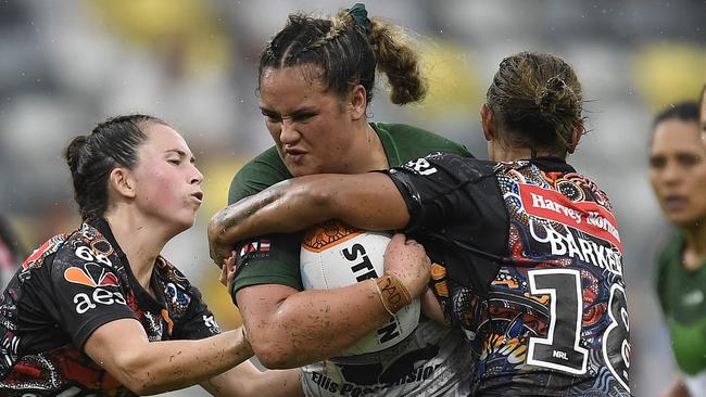 Moari All Stars’ Mya Hill-Moana charges into the defence. Picture: Getty Images