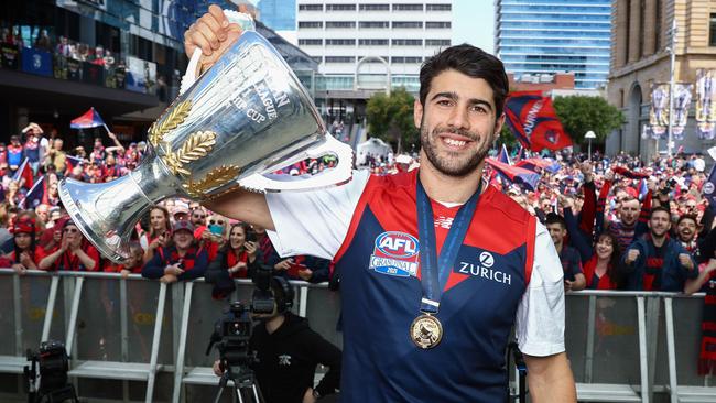 Petracca celebrated with the premiership cup in Perth. Picture: Michael Klein