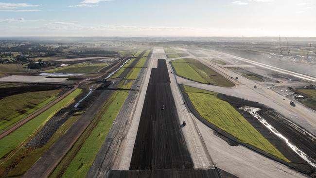 Construction on Western Sydney’s international Nancy-Bird Walton Airport runway at Badgerys Creek. Koo Wee Rup could have had one just like it. Picture: Supplied