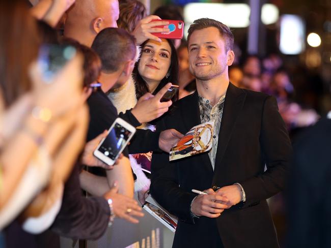 Taron Egerton with fans on the red carpet of the Sydney premiere of Rocketman. Picture: Sam Ruttyn