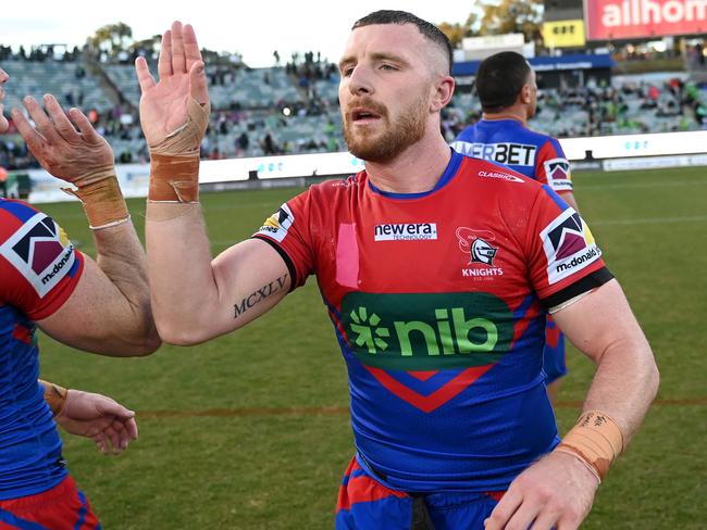 NRL 2023 RD22 CANBERRA RAIDERS V NEWCASTLE KNIGHTS - JACKSON HASTINGS TYSON GAMBLE