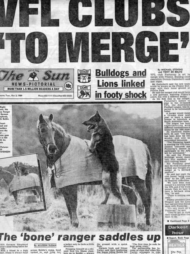 The Sun’s report from October 3 on the Bulldogs-Fitzroy merger.