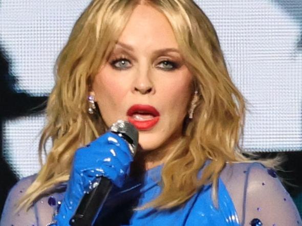 NEW YORK, NEW YORK - APRIL 04:  Kylie Minogue performs at Madison Square Garden on April 04, 2025 in New York City. (Photo by Theo Wargo/Getty Images)