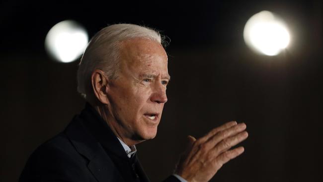 Joe Biden speaks at a town hall meeting in Maquoketa, Iowa, on Thursday. Picture: AP