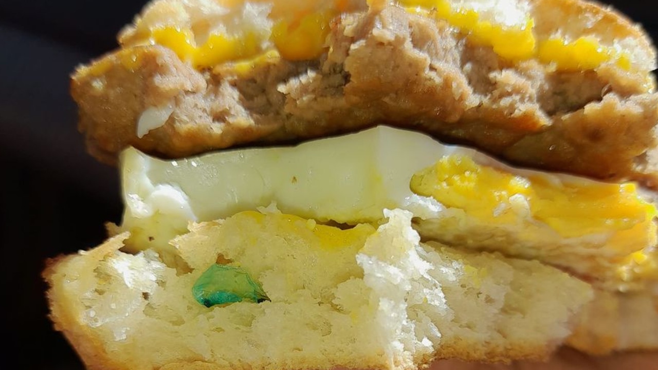 A green glove was buried in Margaret Francic’s Sausage and Egg McMuffin. Picture: Supplied