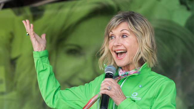 Olivia Newton-John during her visit to Melbourne last year for the annual walk for her Cancer and Wellness Centre. Picture: Jason Edwards