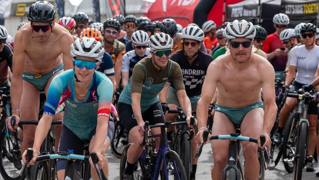 Valtteri Bottas (right) and RADL GRVL co-owner and professional cyclist Tiffany Cromwell (left) lead the RADL GRVL. Picture: Naomi Jellicoe