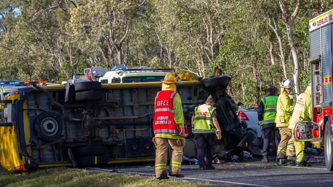 Emergency services at the scene of a serious crash which left two victims trapped and in critical condition.