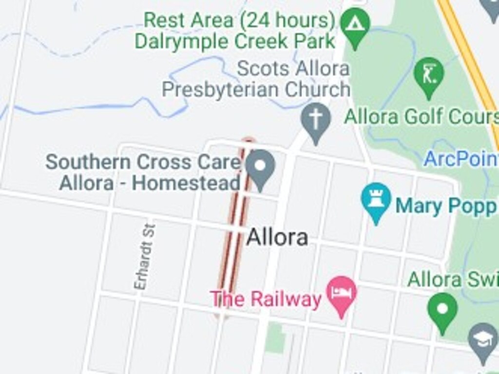 Residents of Allora's Neale Ave (red) are 'frustrated' with the state of their water grid and roads (Photo: Google Maps)