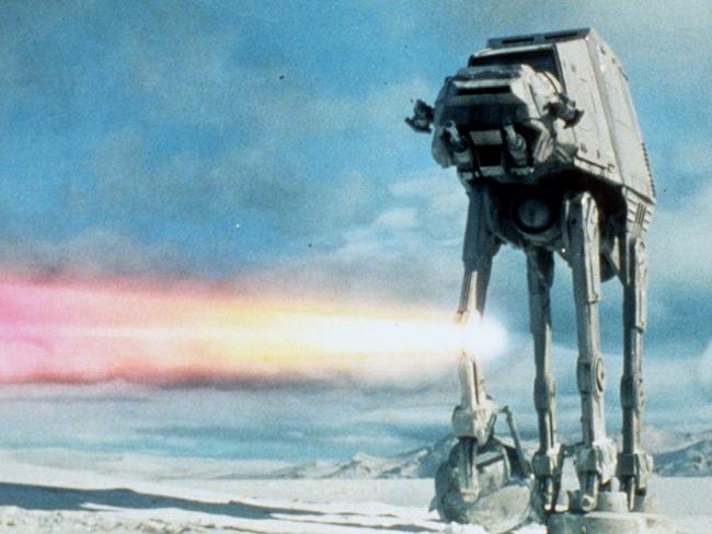 Imperial AT-AT walker in a scene from Star Wars: The Empire Strikes Back.