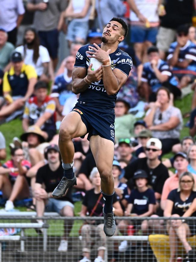 Robert Derby was fairly safe under the high ball. (Photo by Emily Barker/Getty Images)