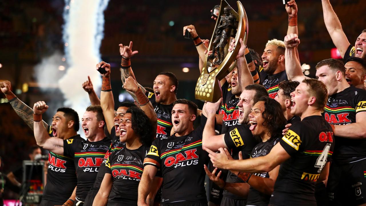 The Panthers celebrate their 2021 premiership win. They’ll have extra reason to cheer when they check their bank accounts. Picture: Chris Hyde/Getty Images