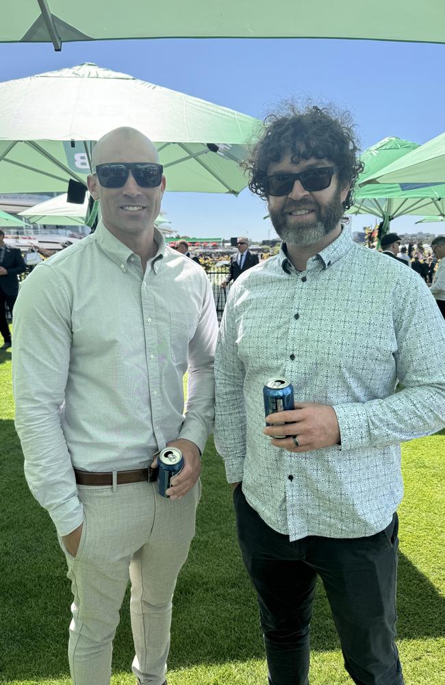 Ash McNaughton and Robert Kennedy at Flemington for Derby Day on November 2, 2024. Picture: Phillippa Butt