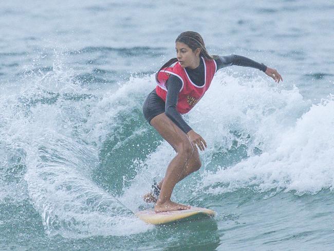 Early Saturday heats of The Burleigh Heads Boardriders Single Fin Festival. Picture: Glenn Campbell