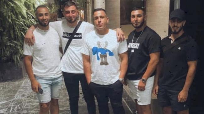 Ghassan Amoun (centre) and Ibrahem Hamze (second from right) are among the alleged senior members of the Hamzy/Hamze underworld clan.