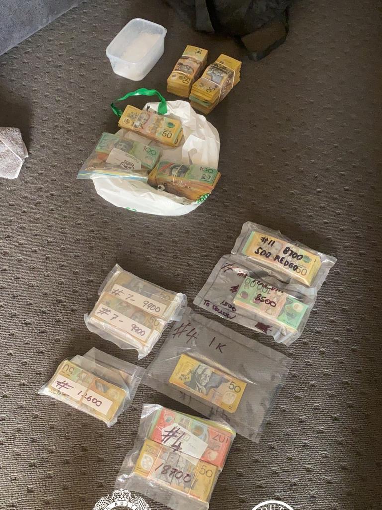 Cash seized by police after the raid in Adelaide’s south. Picture: SA Police