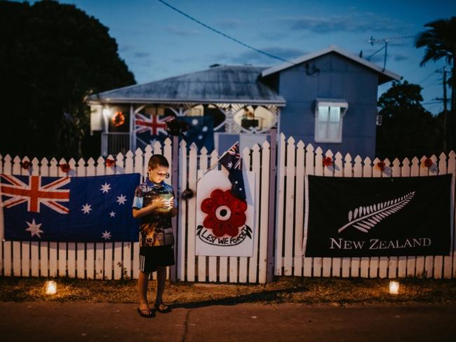 Jaxon Day paying tribute to veterans past and present during a very different ANZAC Day Dawn Service in 2020. Picture: Ssally Batt