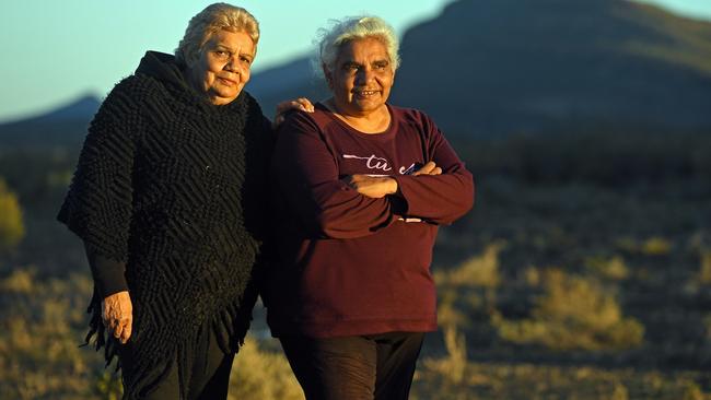 Sisters Regina McKenzie and Heather Stuart are against the proposed nuclear waste facility near Hawker, saying it jeopardises Aboriginal heritage. Picture: Tom Huntley