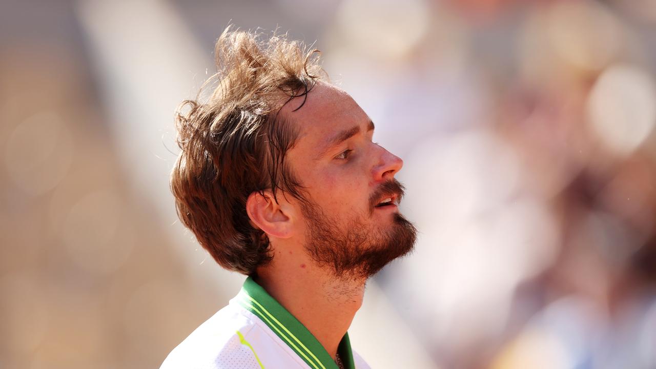 PARIS, FRANCE – MAY 30: Daniil Medvedev reacts against Thiago Seyboth Wild of Brazil during their Men's Singles First Round Match on Day Three of the 2023 French Open at Roland Garros on May 30, 2023 in Paris, France. (Photo by Julian Finney/Getty Images)