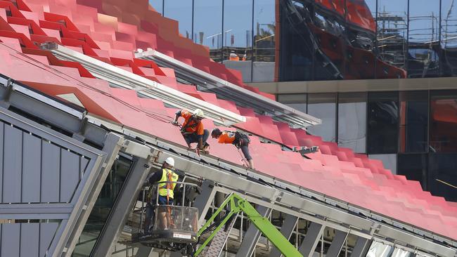 Construction workers on duty building 5 Parramatta Square. Picture: John Appleyard