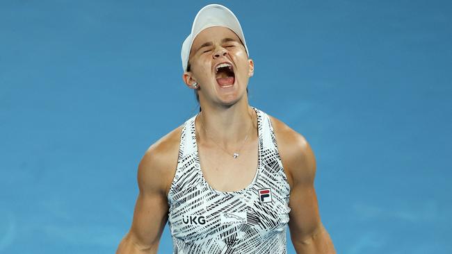 Ash Barty lets out a tournament worth of emotion after winning the Australian Open final. Picture: Mark Stewart