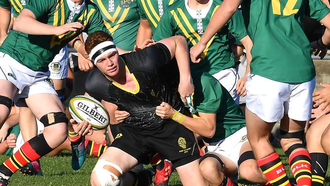 St Laurence's lock Ryan Jackson looks to unload. Picture John Gass