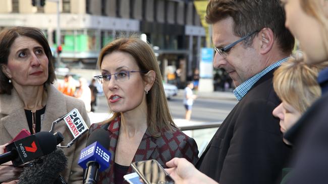 Ms Upton speaking at a press conference today where she and Ms Berejiklian confirmed they were abandoning the merger. Picture: John Grainger