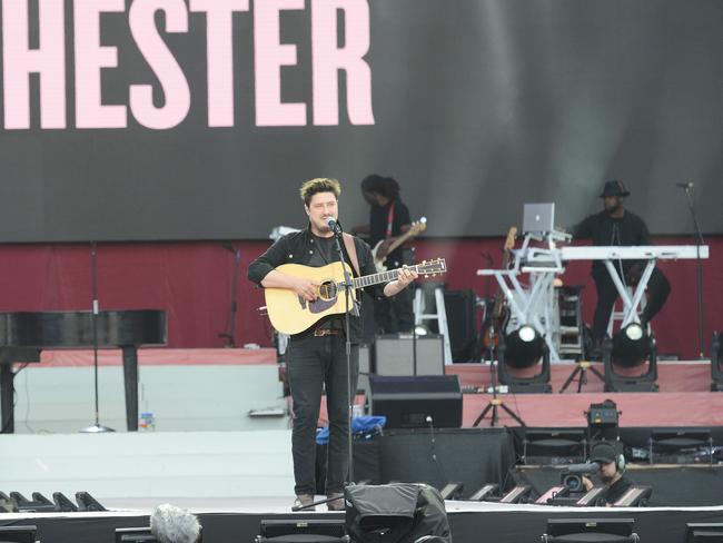 Marcus Mumford kicked off the show. Picture: Getty Images/Dave Hogan for One Love Manchester