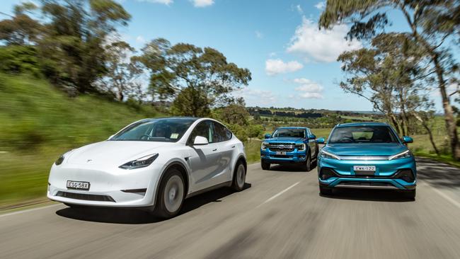 Electric cars such as the Tesla Model Y and BYD Atto 3 are rising in popularity.