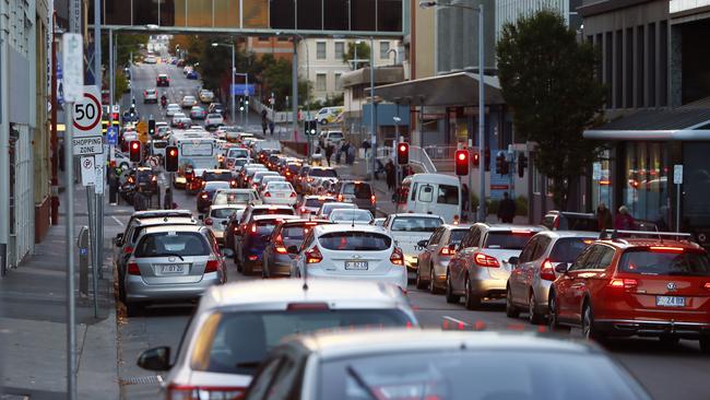 Heavy traffic through the Hobart CBD. Picture: MATT THOMPSON