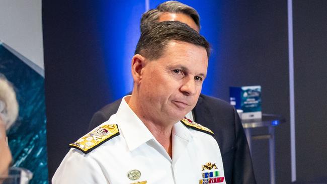 Vice Admiral Mark Hammond speaking at the opening of the Indo Pacific 2023 Maritime Expo, the largest international military trade show ever held in Australia with more than 800 exhibitors of the latest weaponry and technology, and military representatives from more than 40 nations. Supplied