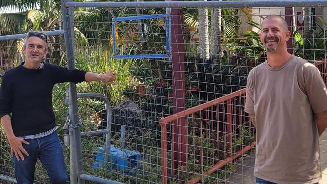 Social Futures workers Sacha Dartiguevanve and Isan Boehning at the site of the old Byron Bay Hospital.