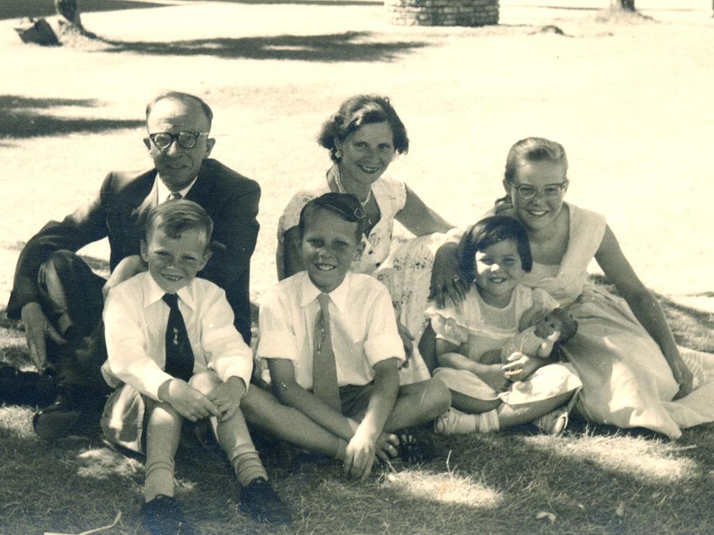 Catherina with her husband John and four children (L-R) Garrath, Jerome, Margherita and Mariella, at Glenelg in 1958. Picture: Supplied