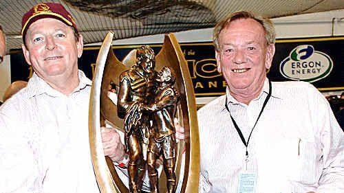 Don Jackson (right) with then-Broncos chief executive Bruno Cullen. Picture: Nick Falconer