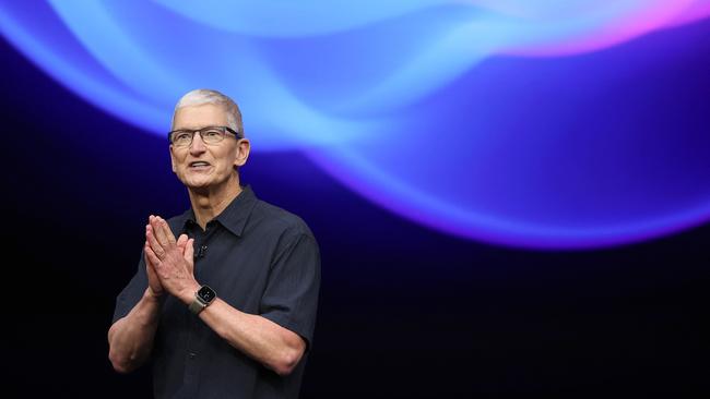 Apple CEO Tim Cook ahead of the unveiling of the new iPhone 16, Airpods and Apple Watch models. Picture: Justin Sullivan/Getty Images/AFP