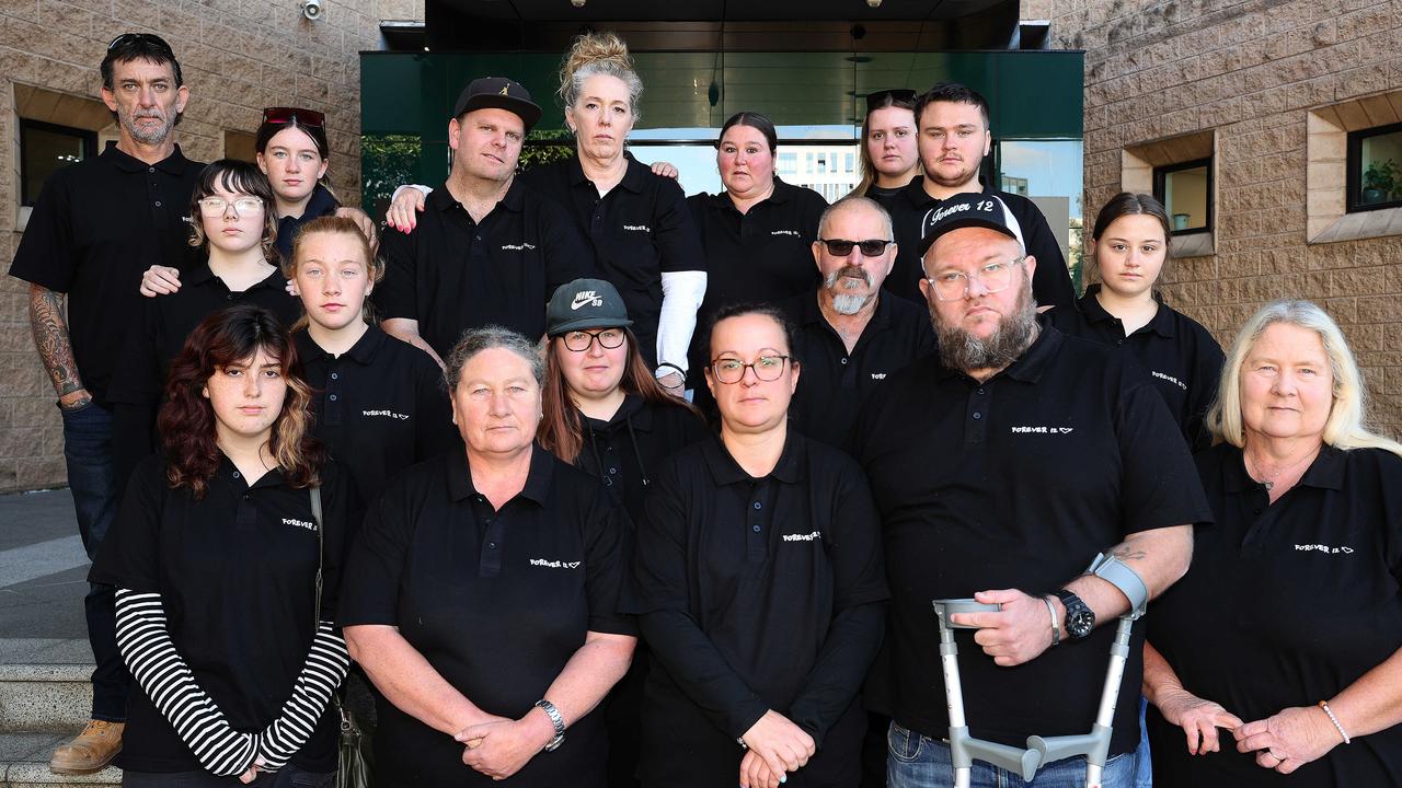 Mia Rossiter's family and supporters outside Geelong Court. Picture: Alison Wynd