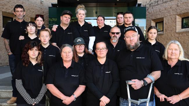 Mia Rossiter's family and supporters outside Geelong Court. Picture: Alison Wynd