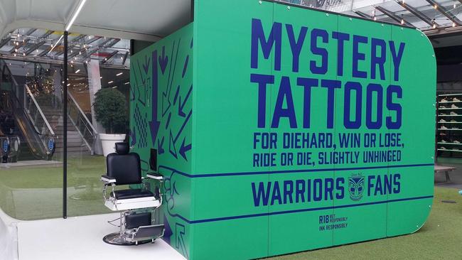 The NZ Warriors' mystery tattoo parlour in Sylvia Park. Photo: Andy Hoad, Twitter