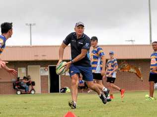 DAVID CAMPESE'S RUGBY ACADEMY: David demonstrating some moves to young Bundaberg players. Picture: Simon young Solana Photography