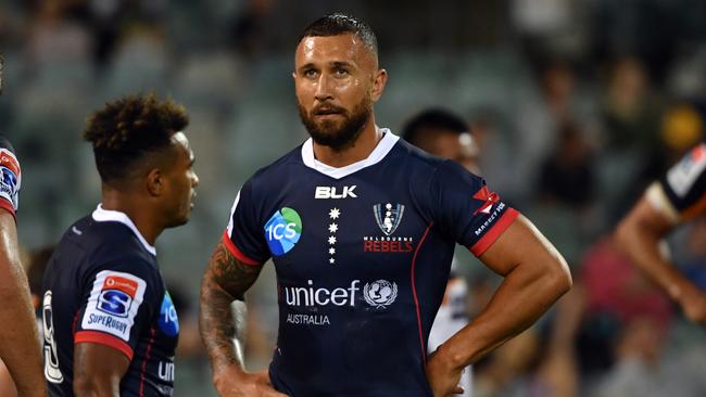 Rebels Quade Cooper looks on after a disallowed try during the match between the Brumbies and the Melbourne Rebels. Picture: AAP Image/Mick Tsikas