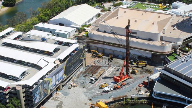 Aerial shots of the Dorsett hotel and apartments construction site under construction at Star Gold Coast in Broadbeach.