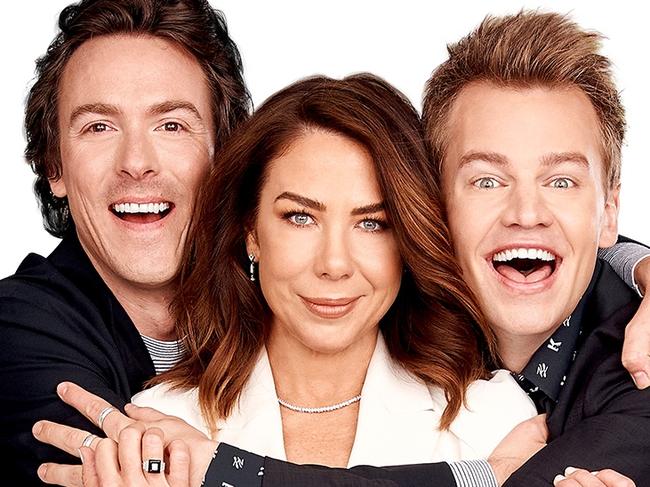 Tim Blackwell, Kate Ritchie and Joel Creasey for the Kate, Tim and Marty show on Nova radio. Picture: Supplied