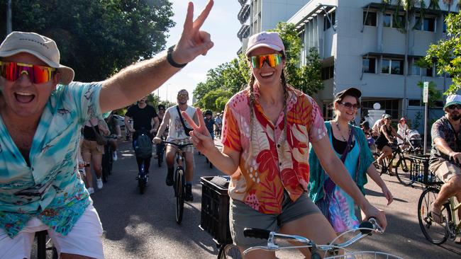 DJ on the Bike Dom Whiting hit the streets of Darwin for the first time. Picture: Pema Tamang Pakhrin