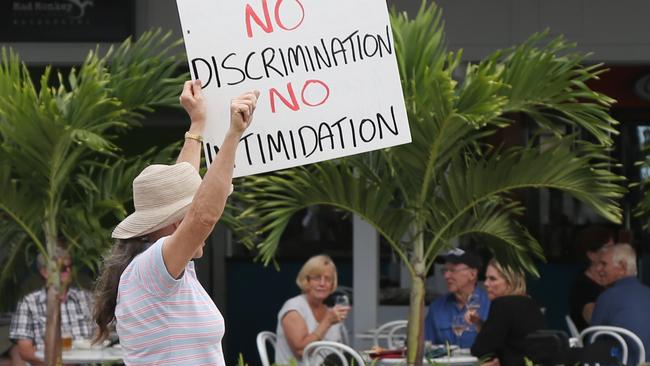 A Freedom Rally was held on the Esplanade north of Muddy's on Saturday, before around 700 supporters marched down the Esplanade and past the children's playground, down to the lagoon and back. PICTURE: Brendan Radke