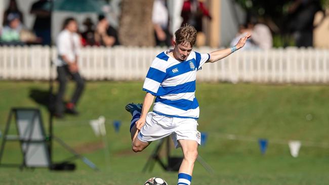 Nudgee ace Rhys Williams. GPS First XI football round five action between Nudgee College and Gregory Terrace on Ross Oval on Saturday, May 18, 2024.